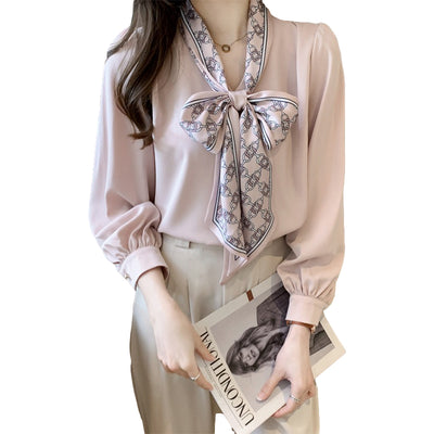 Blusa Profesional Mujer Otoño Manga Larga con Volantes y Lazo - Image 4