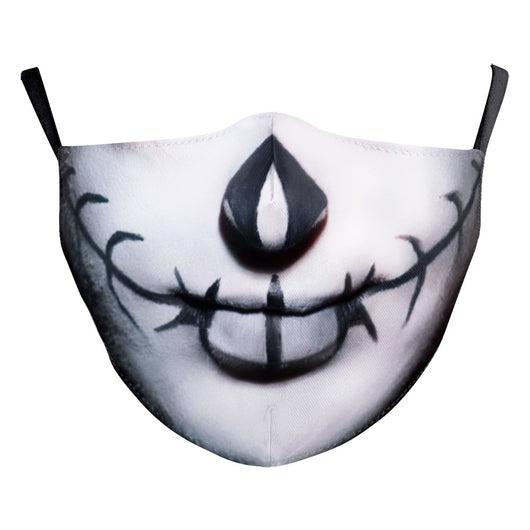 Digital printing dust mask with a funny ghost face and clown design, featuring a sugar skull pattern in red, yellow, and brown. - Image 11