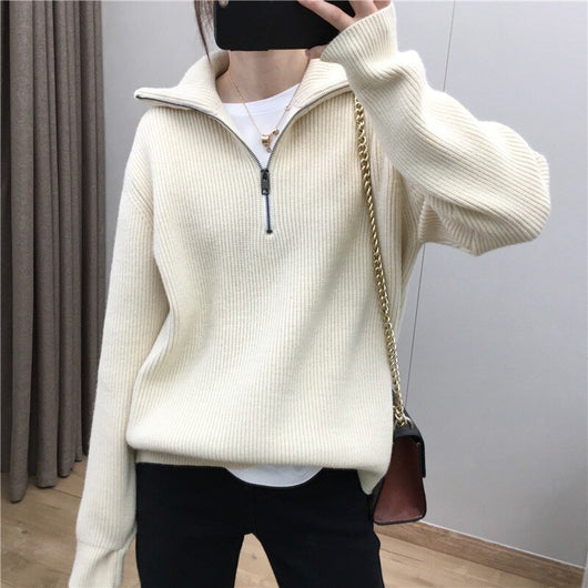 Suéter Pullover con Cuello Solapa Amplio y Cierre de Cremallera para Mujer - Image 11