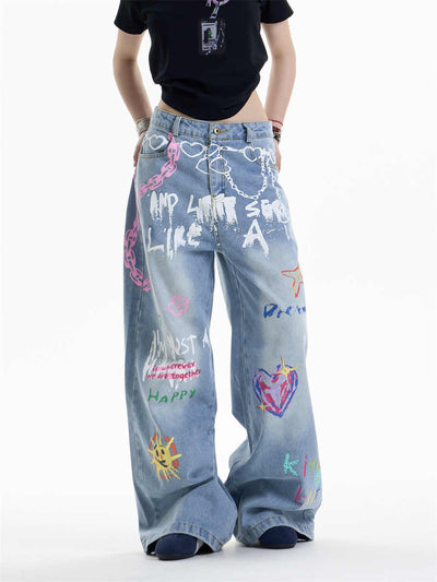 Pantalones Rectos Anchos con Cadena Estampada para Mujer - Image 3