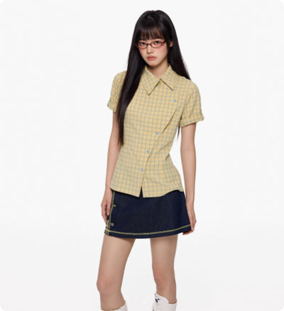 Camisa Cuadriculada Manga Corta Efecto Reductor para Mujer - Image 9