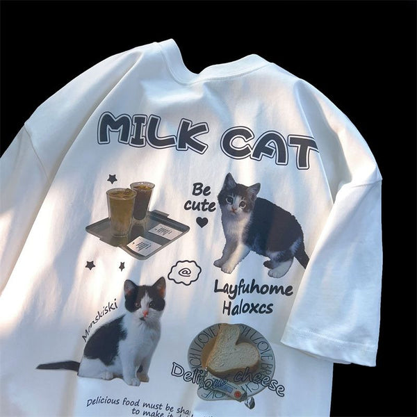 Playera de Gato Cartoon Cuello Redondo Manga Corta Unisex - Image 5