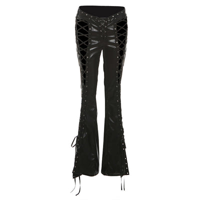 Pantalones de Cuero PU Ajustados con Detalles Calados y Cordones - Image 6