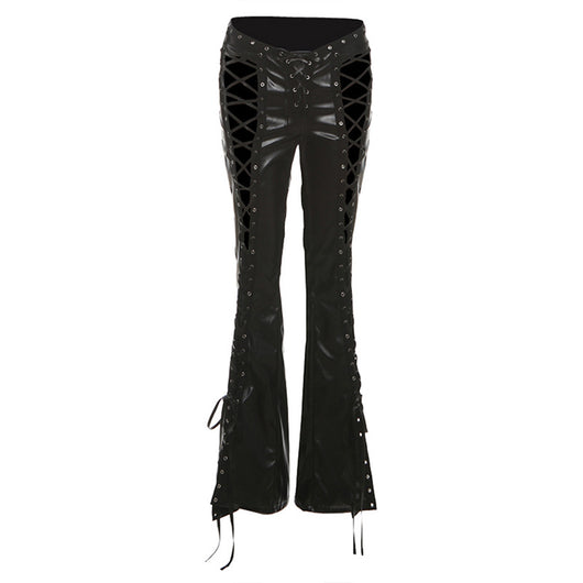 Pantalones de Cuero PU Ajustados con Detalles Calados y Cordones - Image 6