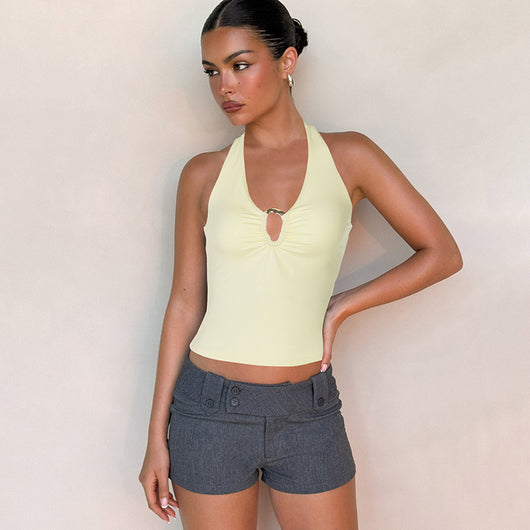 Top Crop Halter Escotado Ajustado Sexy
