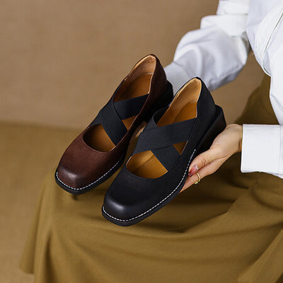 Zapatos Retro de Cuero Gamuza con Tacón Bajo y Elástico Ajustable - Image 2
