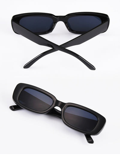 Rectangular tortoiseshell sunglasses with a small frame and dark gray lenses, angled on a white background. - Image 40