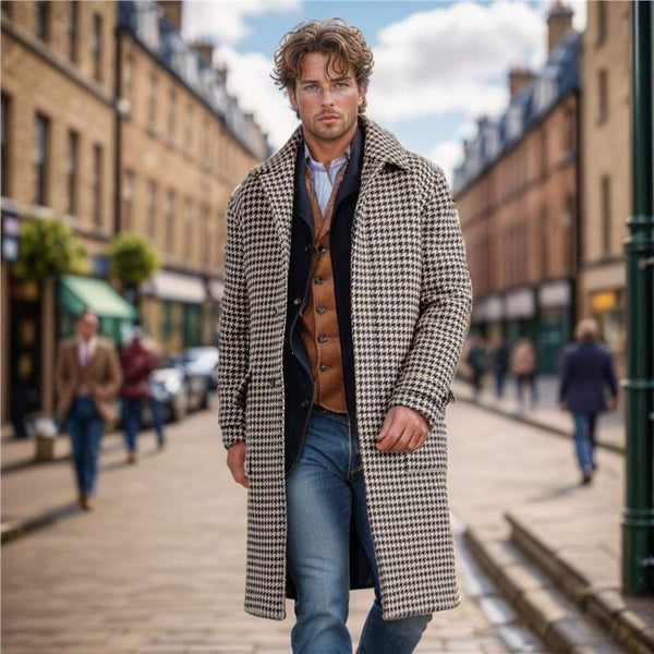 Abrigo de Lana Houndstooth Acolchado para Hombre