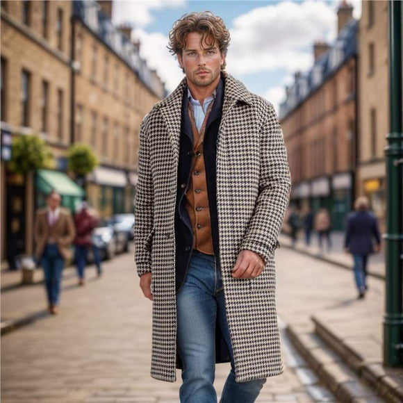Abrigo de Lana Houndstooth Acolchado para Hombre