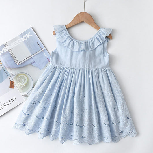 Vestido Infantil Estilo Vaquero con Chaleco de Encaje Bordado - Image 4