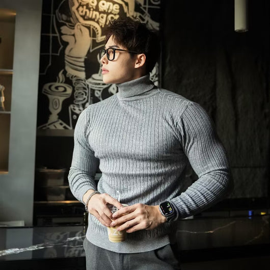Suéter Tejido Retorcido Cuello Alto Slim Fit Hombre - Image 3