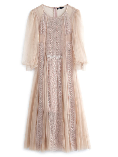 Vestido de Encaje Malla con Cintura Enjoyada y Tirantes - Image 8