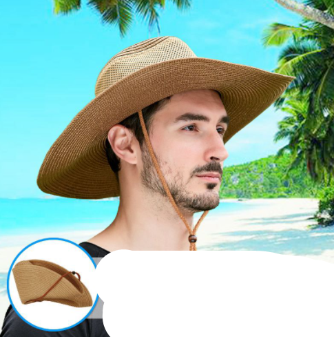 Sombrero de Paja con Ala Ancha y Malla Transpirable para Hombre - Protección Solar - Image 6