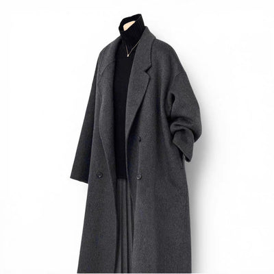 Abrigo de Lana Coreano Gris Oscuro Holgado Largo Mujer Premium - Image 7