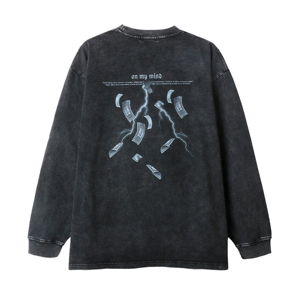 Playera Manga Larga Estampada Money First para Hombre