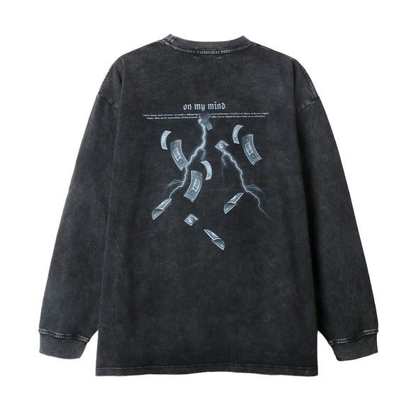 Playera Manga Larga Estampada Money First para Hombre