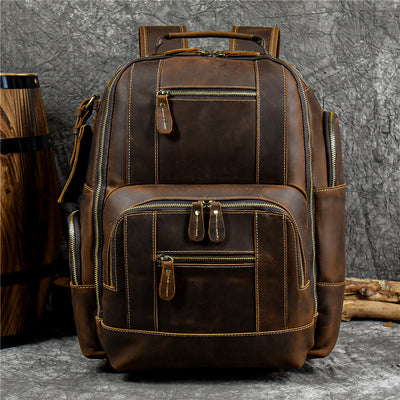 Mochila Multifuncional de Cuero Crazy Horse Retro para Hombre y Estudiantes - Image 13