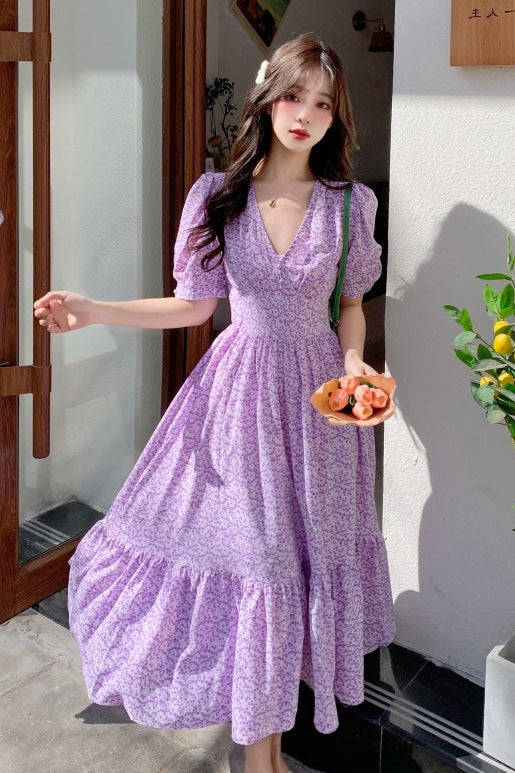 Vestido Floral de Gasa con Falda Amplia