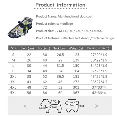 Abrigo Impermeable Camuflaje para Perros Grandes con Algodón Acolchado y Reflectivos - Image 3