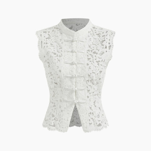 Blusa Sin Mangas con Cuello Tipo Solapa y Detalles de Encaje - Image 10