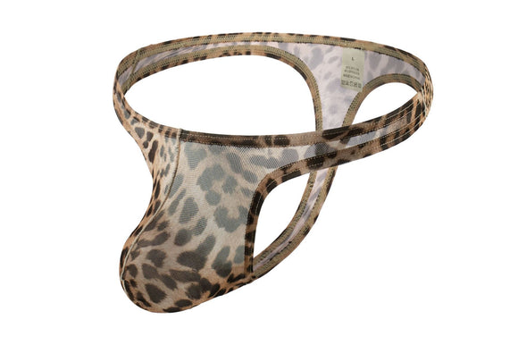 Bóxer Sexy Estampado Leopardo Malla T-back Cintura Baja