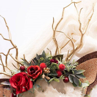 Diadema de Calavera Navideña con Flores Artificiales y Reno - Image 10