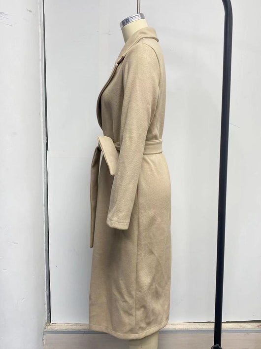 Abrigo de Lana para Mujer Cuello Polo Manga Larga Color Sólido Otoño Invierno - Image 23