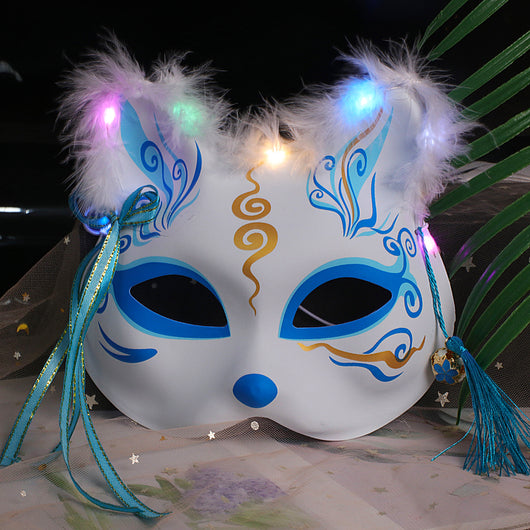 Máscara Luminosa de Zorro y Gato Bifronte con Plumas - Image 6