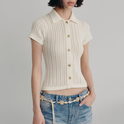 Cardigan Tejido Calado con Cuello Invertido y Camiseta Ice Silk Transpirable - Image 7