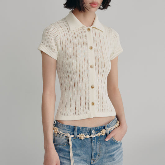 Cardigan Tejido Calado con Cuello Invertido y Camiseta Ice Silk Transpirable - Image 7