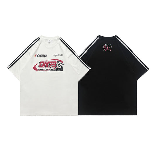 Playera Retro de Carreras con Estampado Desgastado - Unisex para Pareja - Image 4