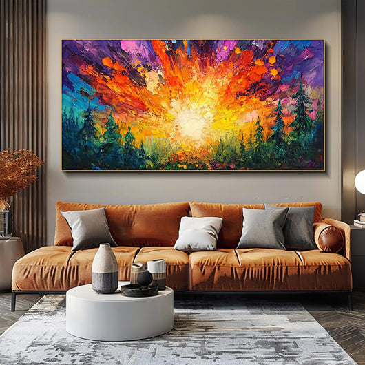 Cuadro Óleo Pintado a Mano - Amanecer en el Bosque con Luz Brillante | Arte Moderno 3D para Hogar - Image 12
