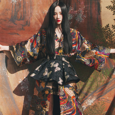 Vestido Multicolor Jacquard Riverside Crane con Capas Elegantes - Image 8