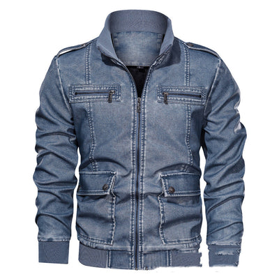 Chaqueta de Cuero PU 3D con Solapa y Color Liso para Hombre - Image 11