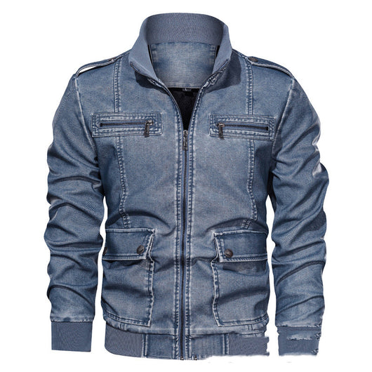 Chaqueta de Cuero PU 3D con Solapa y Color Liso para Hombre - Image 11