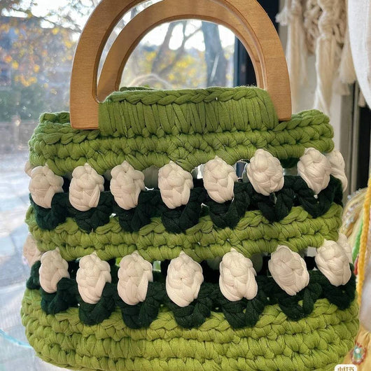 Bolso Tejido a Mano con Flores de Crochet - Diseño Tulipanes - Image 10