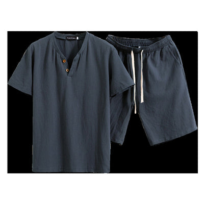 Set de Dos Camisetas de Algodón y Lino para Hombre - Colores Sólidos - Image 2