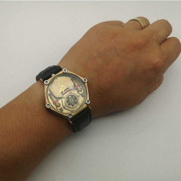 Cinturón Steampunk de Cuero Genuino para Hombre con Reloj de Cobre