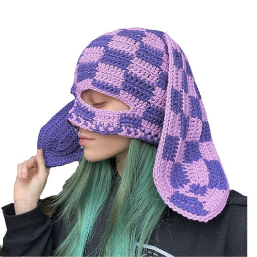 Gorro de Punto Artesanal con Orejas de Conejo, Diseño Divertido con Máscara de Un Ojo y Cuernos - Image 5