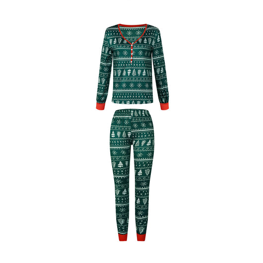 Red and white Christmas print one-piece pajama suit with moose, snowflake, and Christmas tree patterns. - Image 9