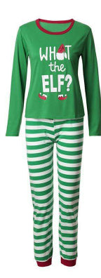 Green and white striped long-sleeve pajama set with "WHAT THE ELF?" graphic for family matching. - Image 6