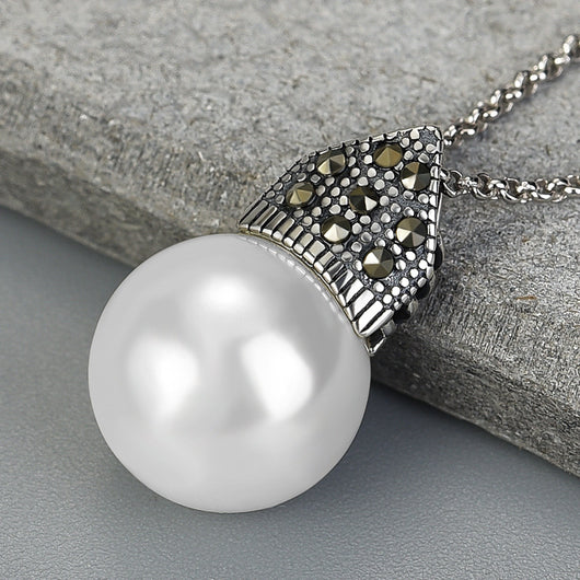 Collar de Plata Esterlina S925 con Perlas de Concha Negra para Mujer - Image 9
