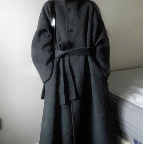 Abrigo de Lana para Mujer Petite Corte Coreano Largo Medio