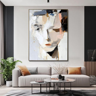 Cuadro Abstracto Mujer Moderno - Óleo Pintado a Mano Blanco y Negro - Image 3