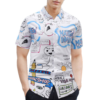 Camisa Suelta de Verano para Hombre con Estampado Gráfico y Cuello Solapa - Image 7