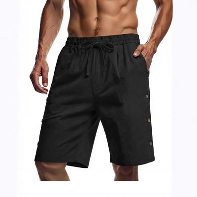 Pantalones Cortos Hombre Estilo Americano Sueltos de Algodón-Lino con Botones - Image 4