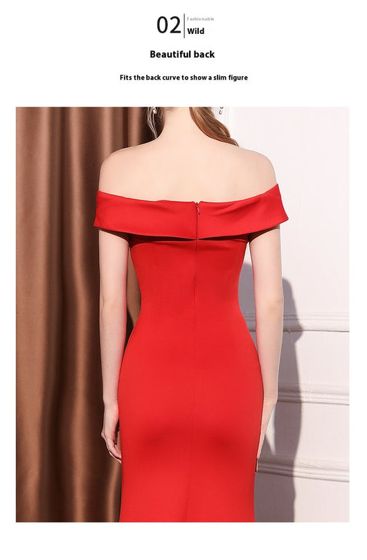 Vestido Largo Elegante Hombros Descubiertos con Cola de Pez - Image 27