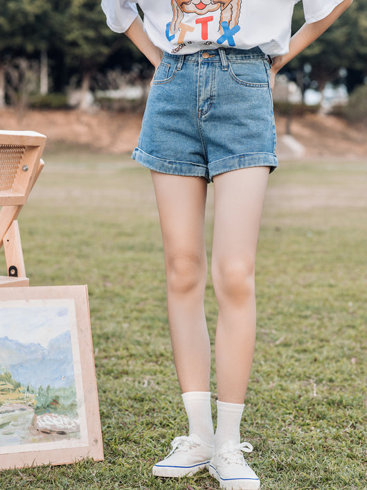 Shorts de Mezclilla Cintura Alta con Diseño Exclusivo para Mujer - Image 5