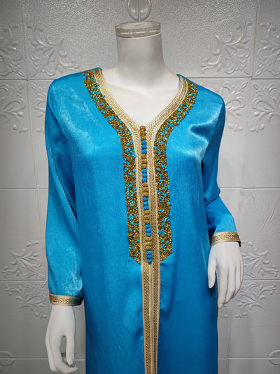 Abaya Elegante con Encaje de Diamantes y Cinta Brillante Estilo Dubai - Image 26