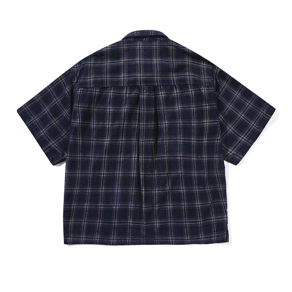 Camisa Cuadros Corduroy Manga Corta Suelta Unisex